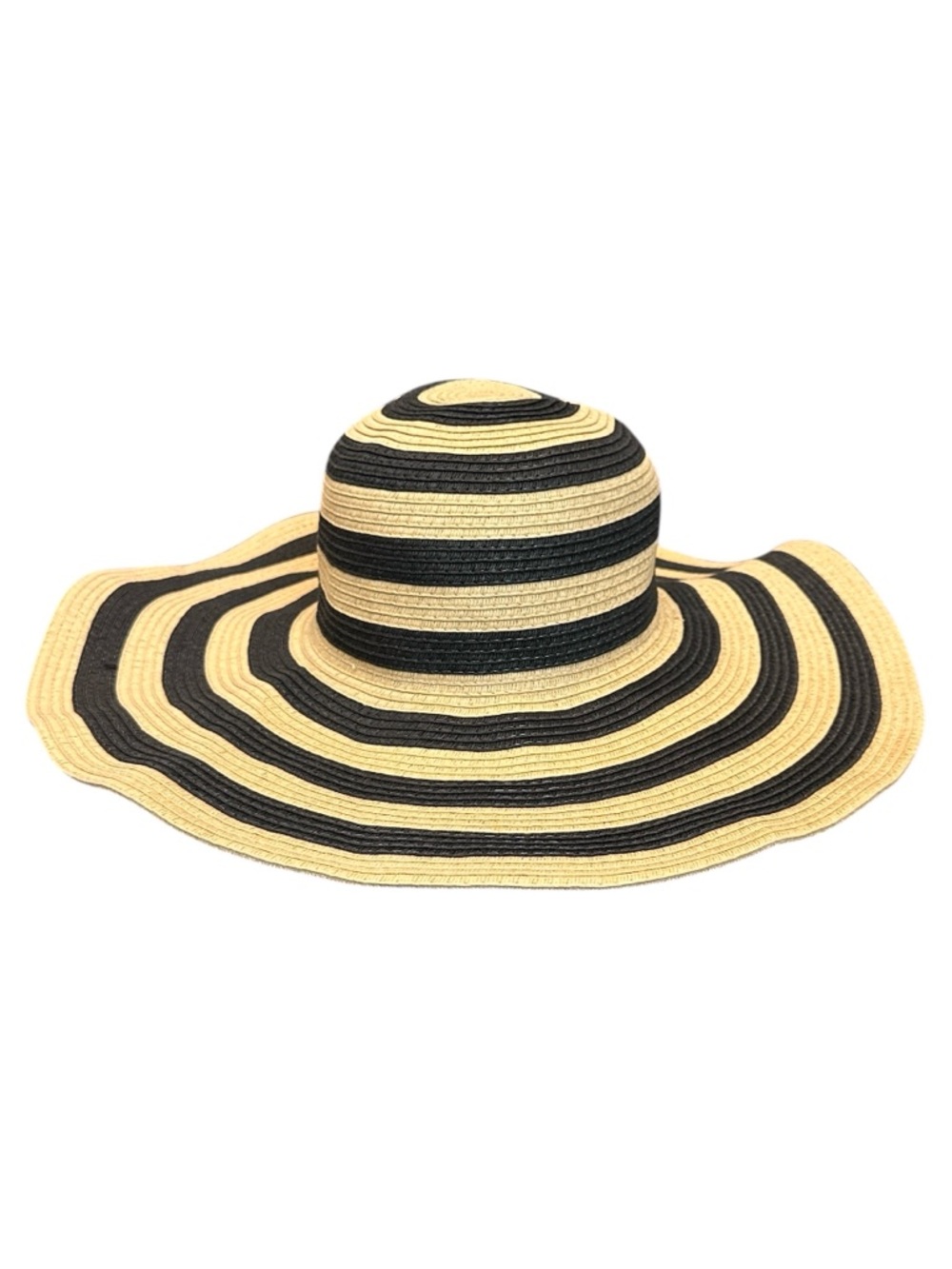 J.Crew Wide Brim Floppy Straw Sun Hat Black Tan Stripe Women’s O/S Beach Preppy